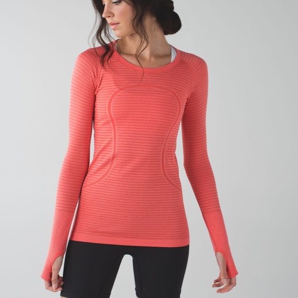 lululemon athletica Tops - LULULEMON Swiftly Tech 6 Long Sleeve Crew Coral D9